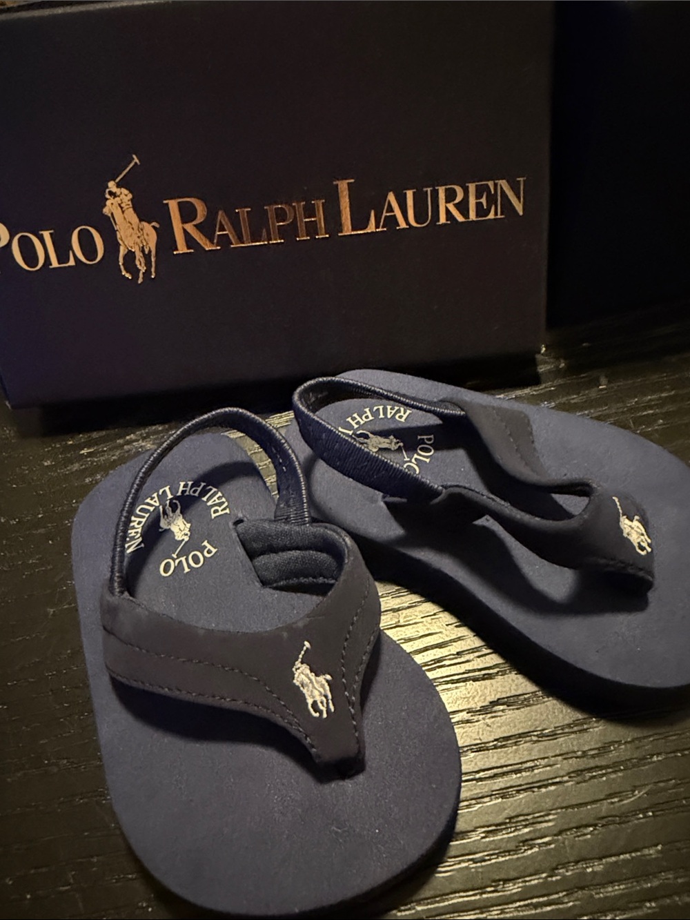 Polo by Ralph Lauren Navy Baby/Toddler Thong Sandals with Back Strap